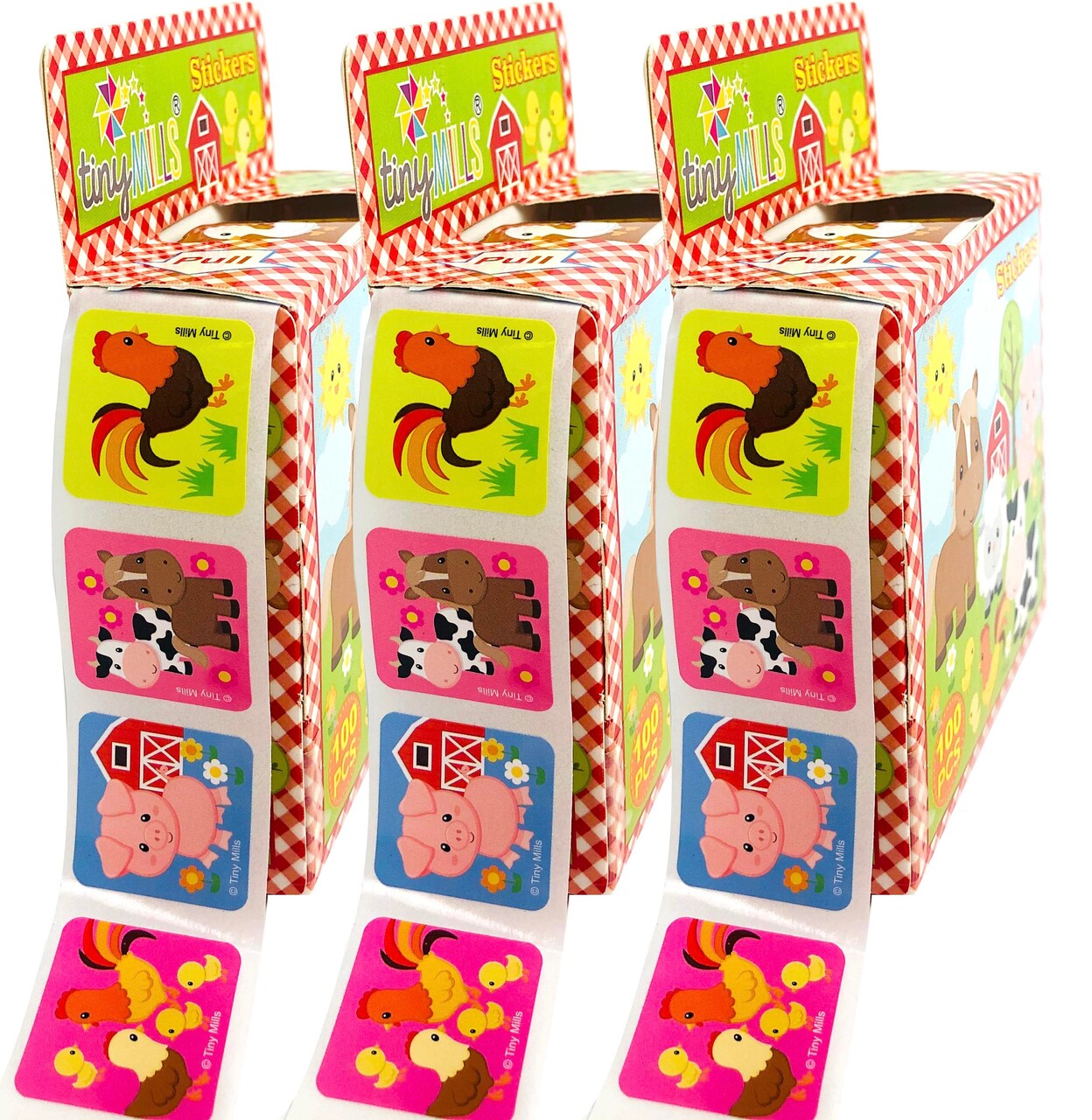 Farm Animals Barnyard Stickers 100 Stickers/Dispenser, Pack 12 Dispensers for Farm Birthday Party